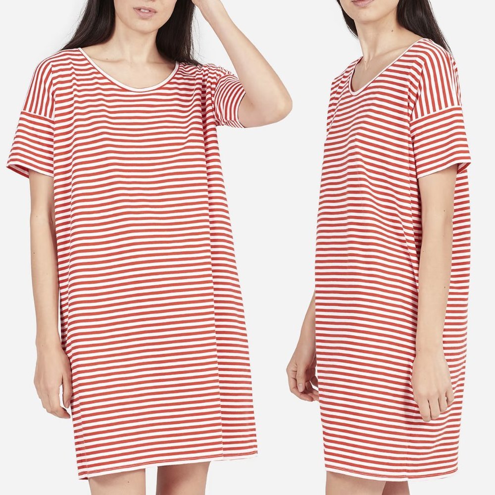 Everlane The Cotton Striped Oversized Tee T Shirt Dress S Red White Casual Small - Picture 3 of 15